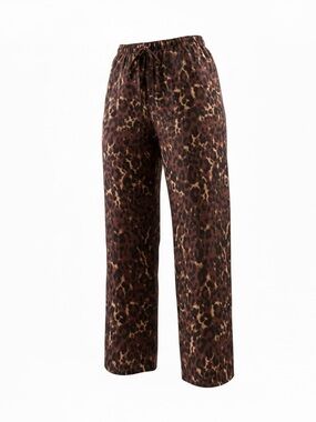 Dex Leopard Print Satin Wide Leg Pants Drawstring Waist Never Worn